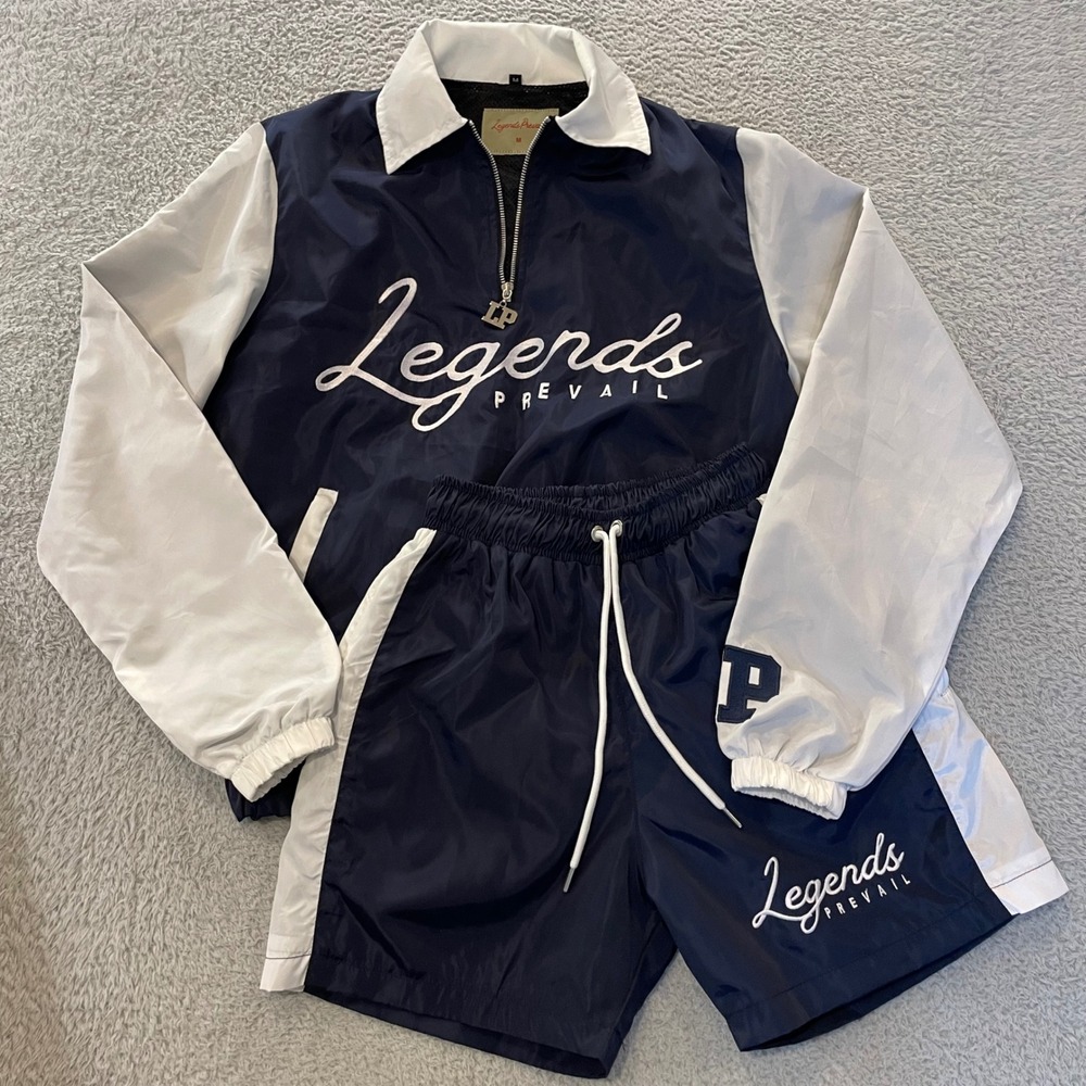 Legends Prevail Tracksuit Set Mens M Navy Long Sleeve Windbreaker Jacket Shorts